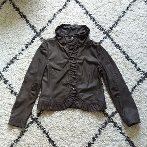 Armani Collezioni deep taupe suede ruffle jacket